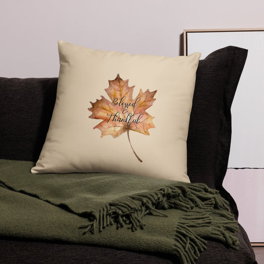 "Blessed & Thankful" Leaf Pillow Case